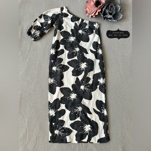 Something Navy Floral One Shoulder Midi Dress Small